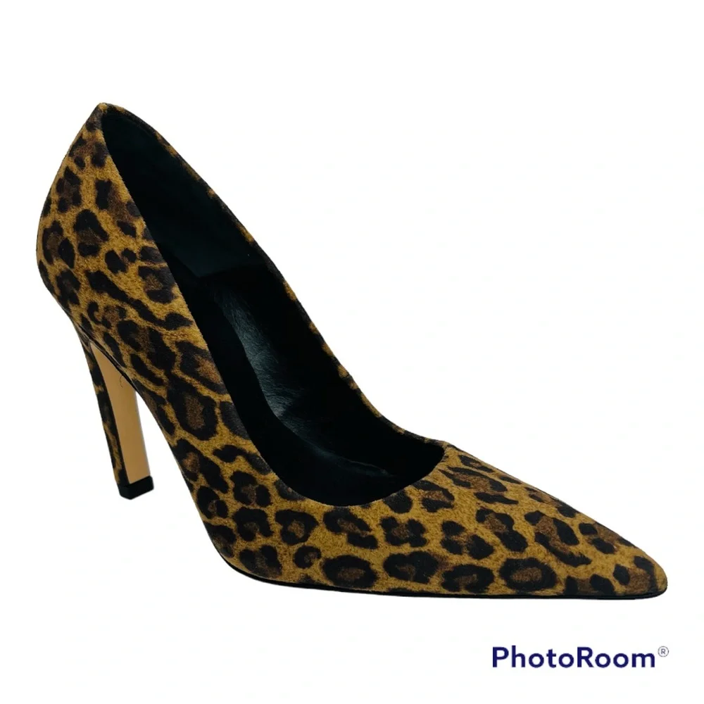 NWOT Good American Leopard Print Suede Leather Pump size 4